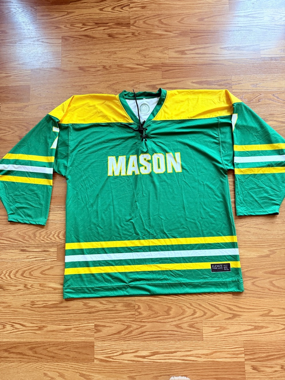Custom Green & Yellow Hockey Jersey - "Mason / De Jong #7" - Adult XL